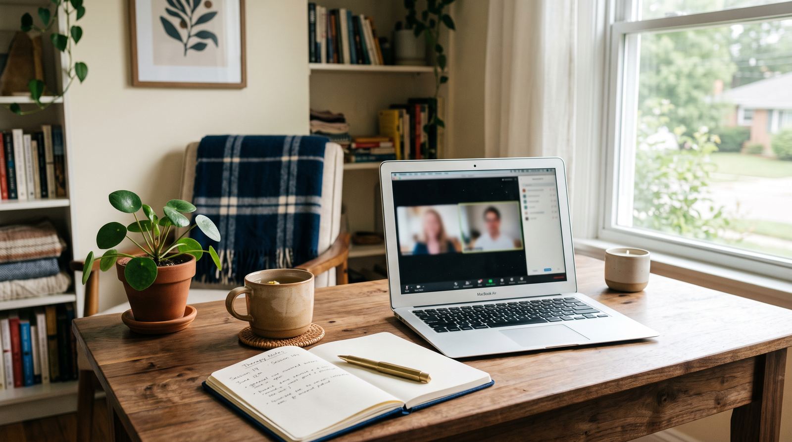 Bureau à la maison prêt pour une rencontre en ligne